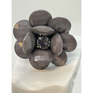 Double Flower Ring Gray Crystal Cut Stretch Elastic One Size Fits Most